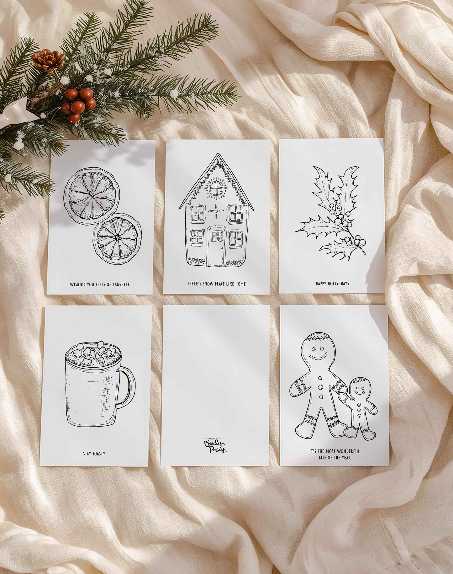 Printable Holiday Greeting Cards | Pen and Ink | Color Your Own