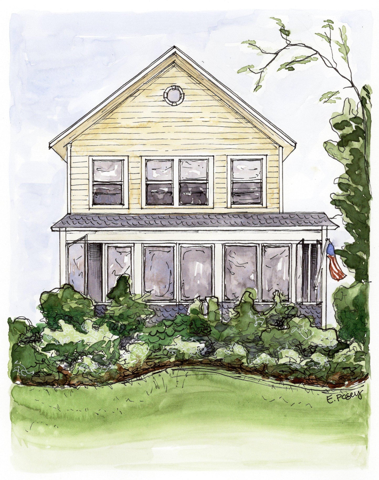 Watercolor Custom House Portrait | Hand Painted from Photo