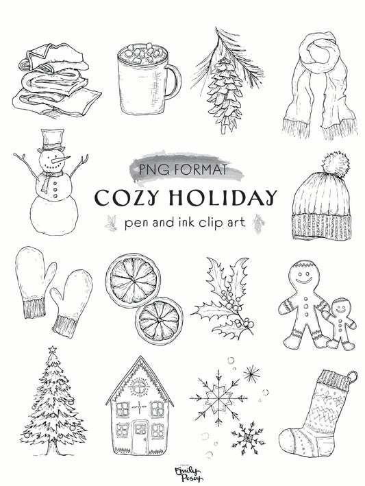 Holiday Clip Art Bundle | Hand-Drawn Pen and Ink Doodles