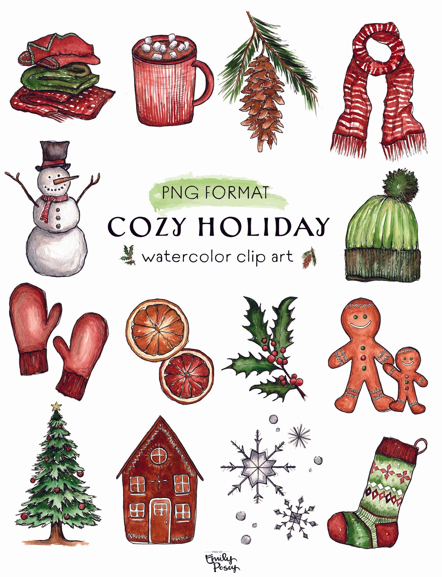 Holiday Clip Art Bundle | Hand-Painted Watercolors