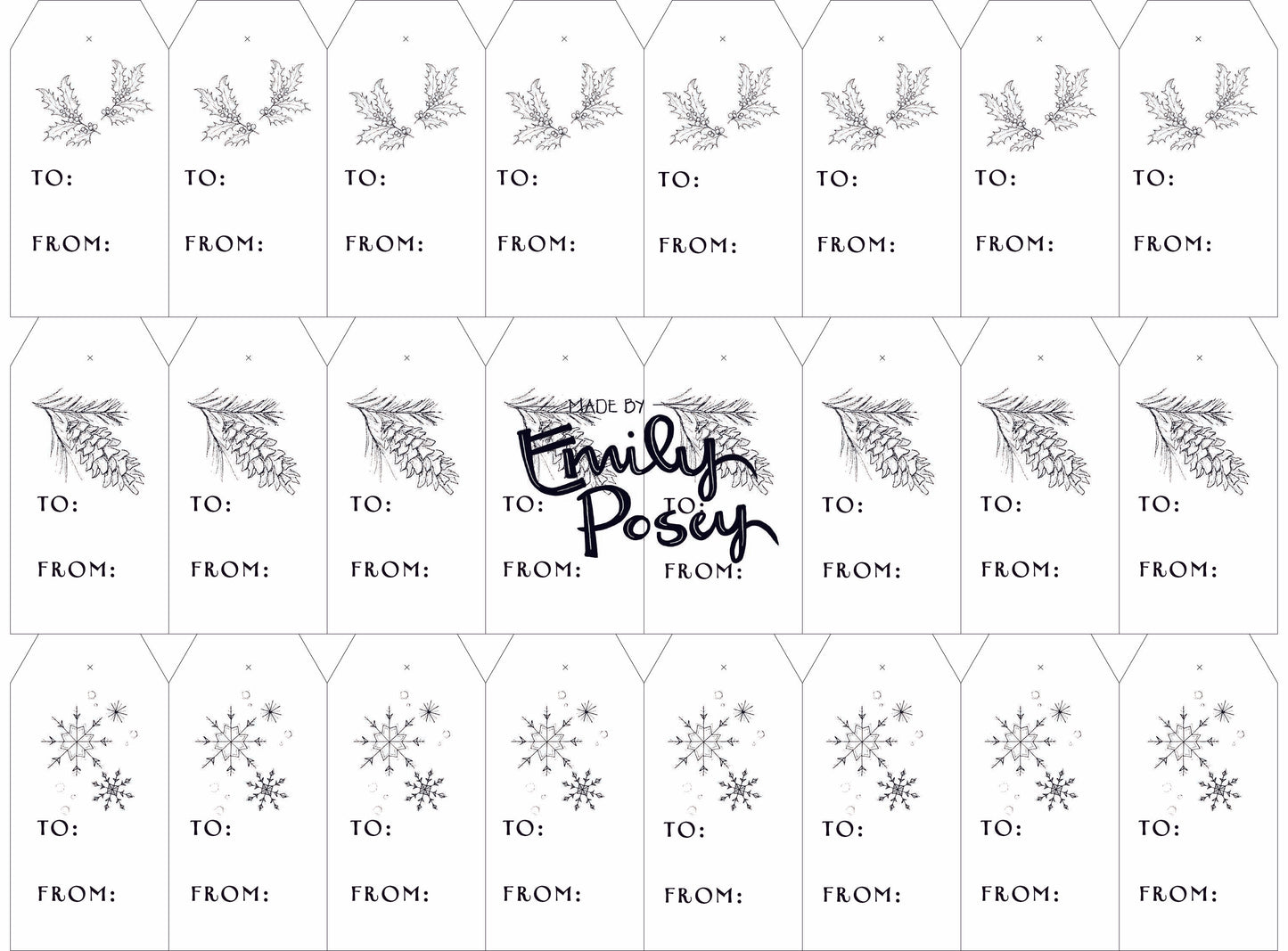 Printable Holiday Gift Tags | Hand-Drawn Pen and Ink