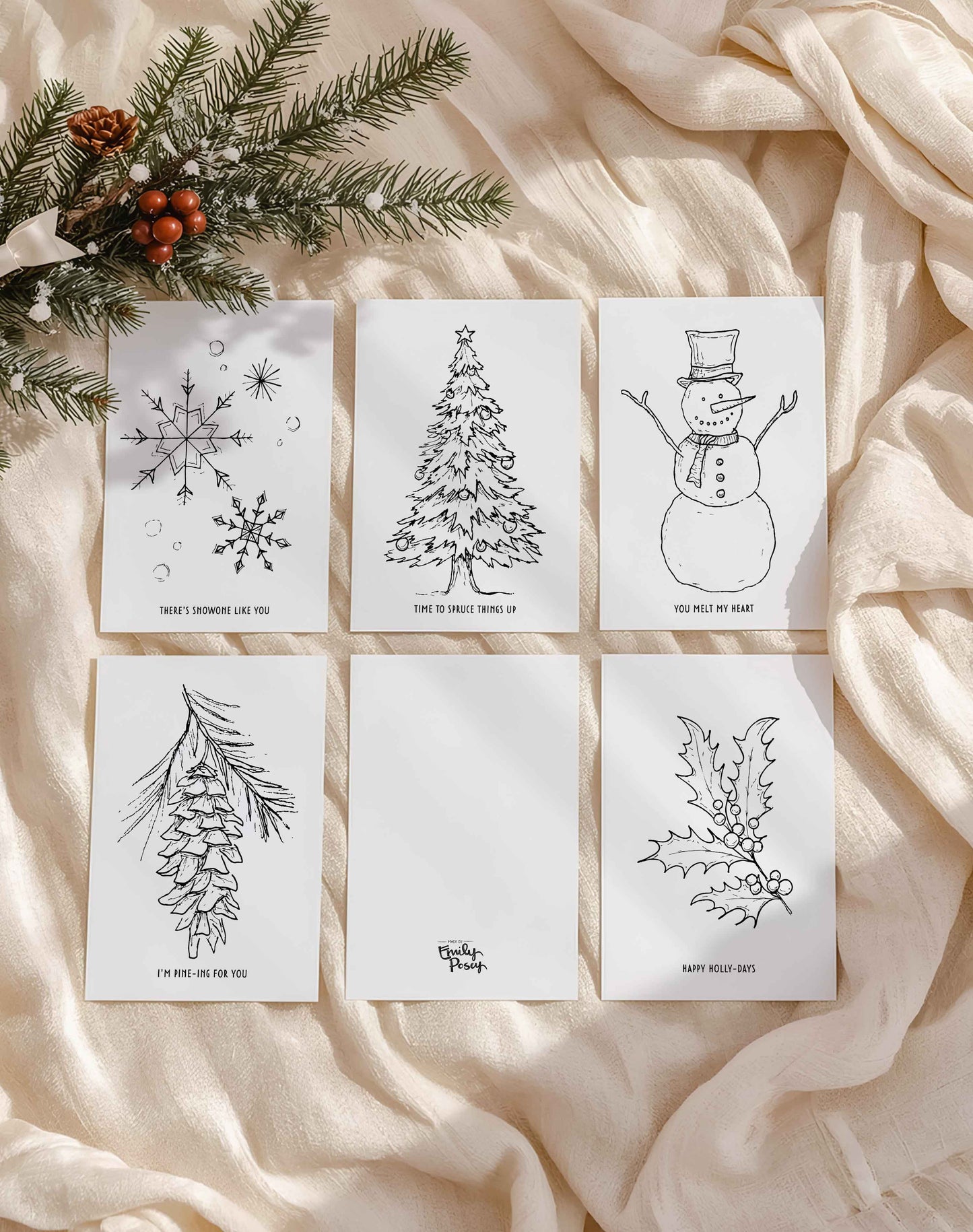Printable Holiday Greeting Cards | Pen and Ink | Color Your Own