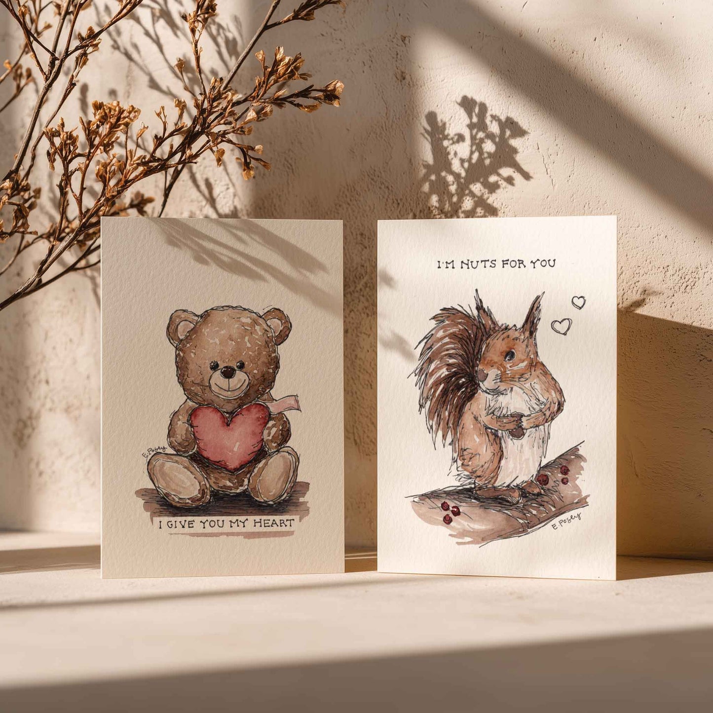 Greeting Cards | Valentine's Watercolor Animals