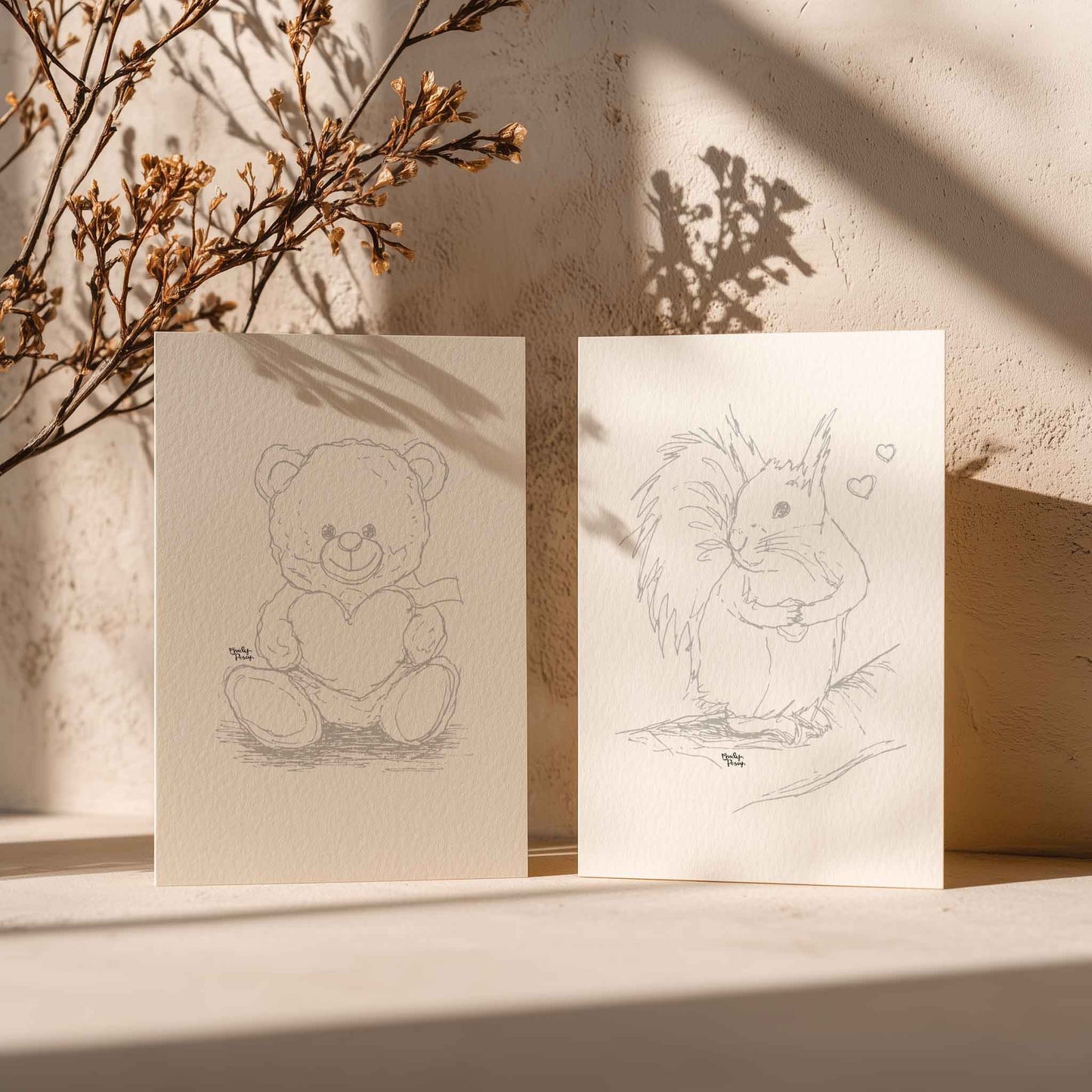 Paintable Greeting Cards | Valentine's Animals